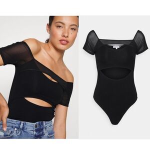 NWT|Good American Black Off Shoulder Cut Out Bodysuit, 6